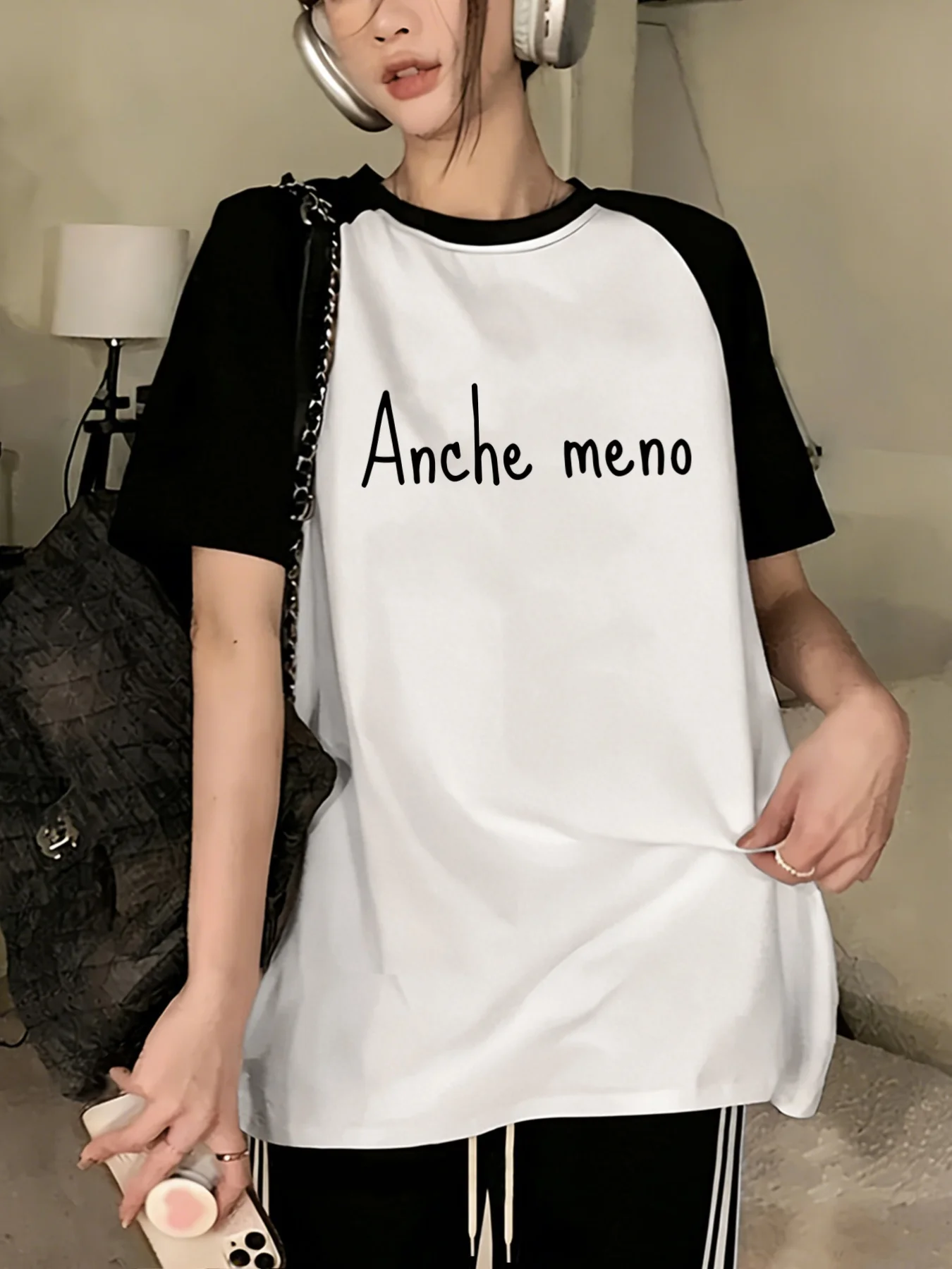 Women's Y2K Vintage Raglan Sleeve T-Shirt with Letter Print Simple and Stylish Color Block Design T Shirt Casual Crew Neck Tops