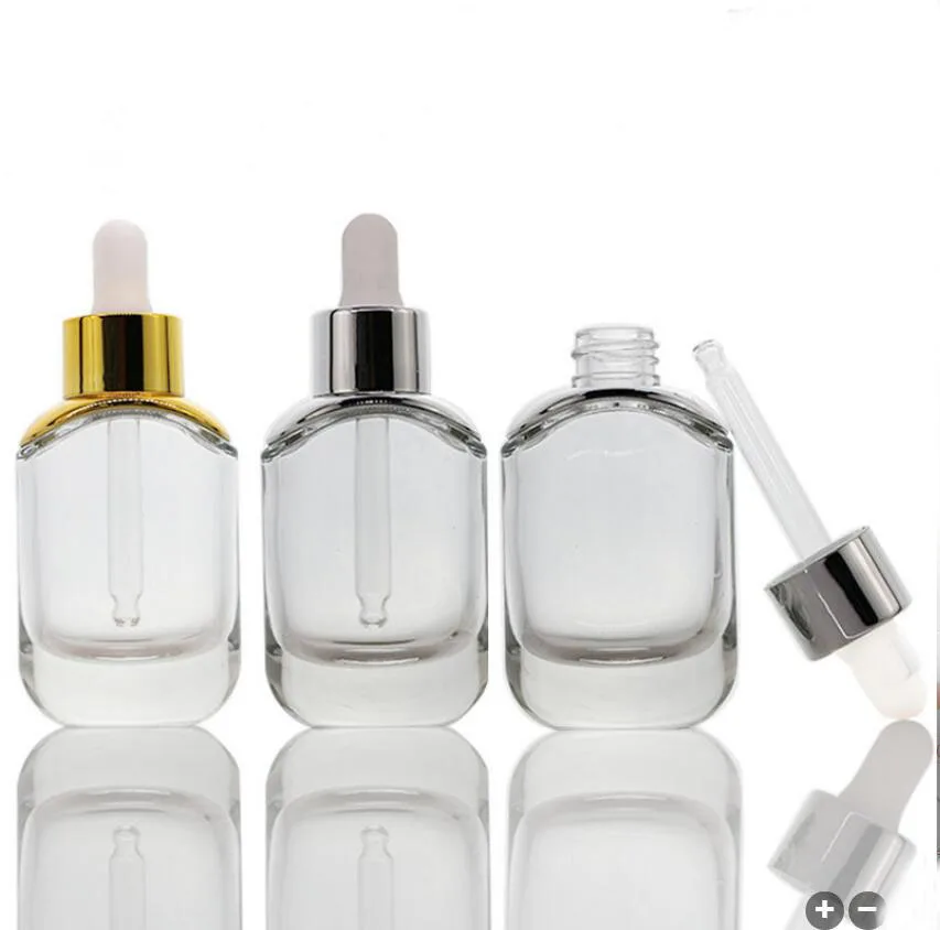 30ML clear glass bottle silver/gold dropper essence oil serum whitening moisture toner liquid gel skin care cosmetic packing