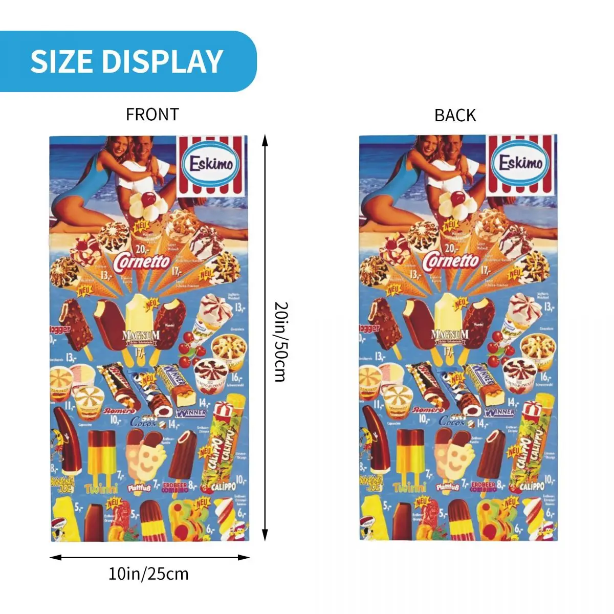 Cooling Vintage Ice Cream Menu Neck Gaiter Bandana Breathable Retro Ice-Cream Poster Motor Riding Scarf for Riding