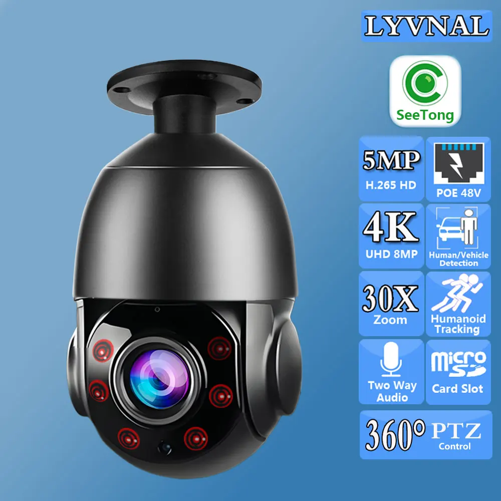 

4K 8MP Vedio Surveillance IP Camera POE Ceiling bracket 30X Auto Zoom PTZ Dome Two Way Audio Human Tracking IR 80M Night Version