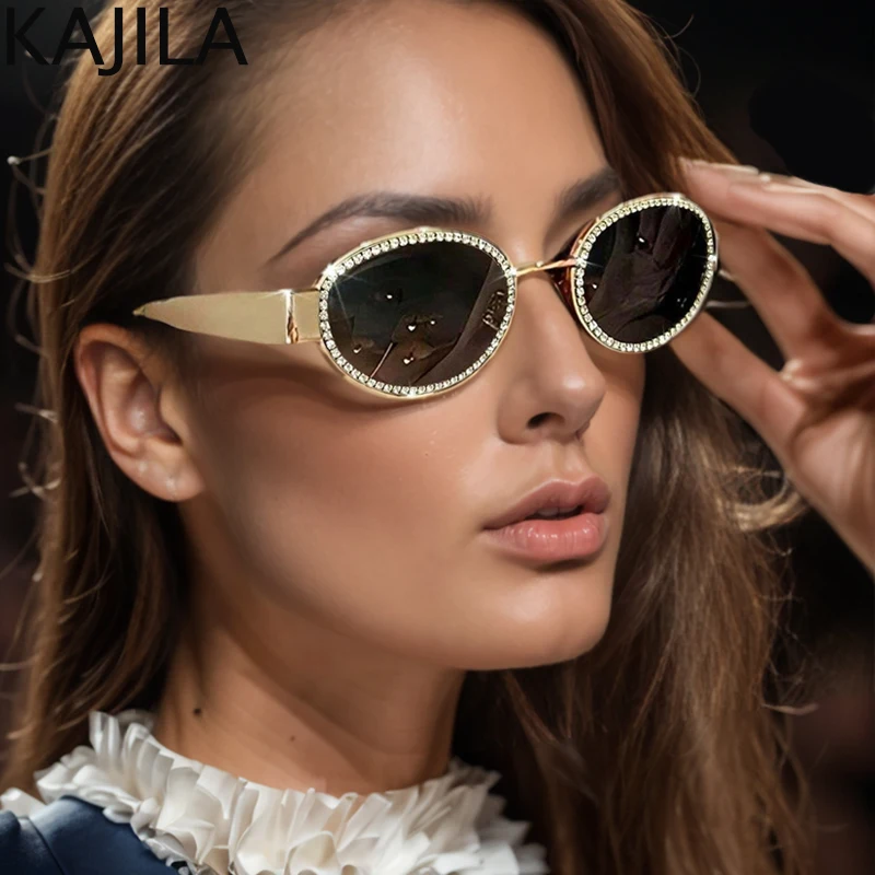 Small Frame Oval Rhinestones Sunglasses Women 2024 Luxury Brand Designer Vintage Metal Sun Glasses For Ladies Eyewear Shades