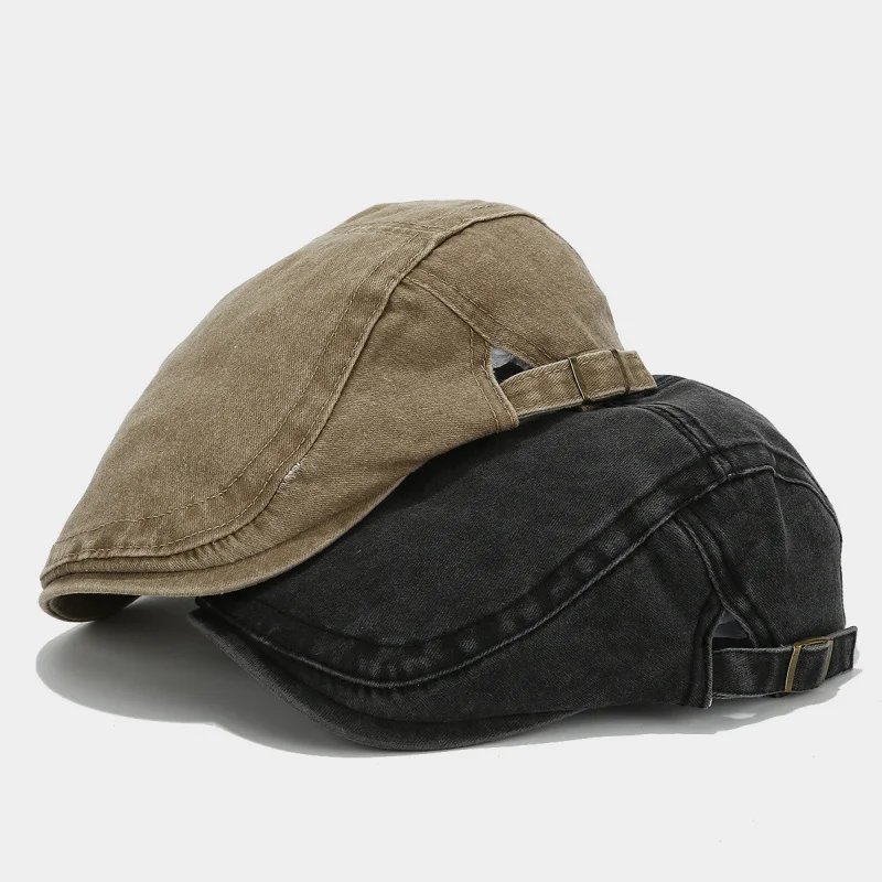 Men's Washed Cotton Flat Cap Vintage Distressed Ivy Gatsby Hat for Casual Streetwear