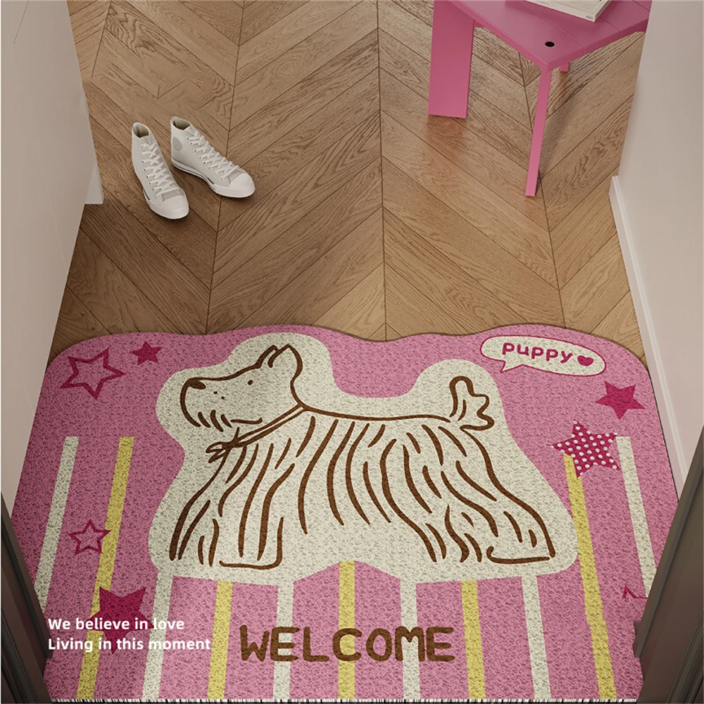 Dopamine Cartoon Puppy Floor Mat Room Decoration Non-Slip Dirt-Resistant Foot Mat Door Carpet Can Be Cut Pink Beige Lovable Wind