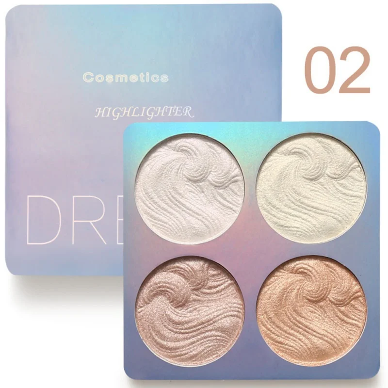 4 Colors Waterproof Face Baked Highlighter Palette Bronzers Powder Shiny Brighten Skin Tone Makeup Luminous Contour Long Lasting