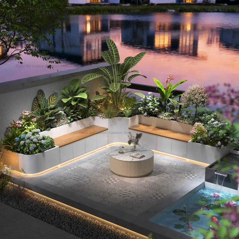 

Скандинавская простая скамья-кашпо из нержавеющей стали для сада и двора, уличная мебель FYSS