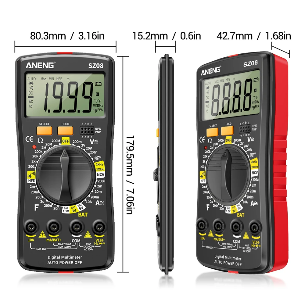 Professional SZ08 Digital Multimeter Ultra-thin storage  Multimetro Auto Voltmeter AC DC 220V Resistance Handhold Testers