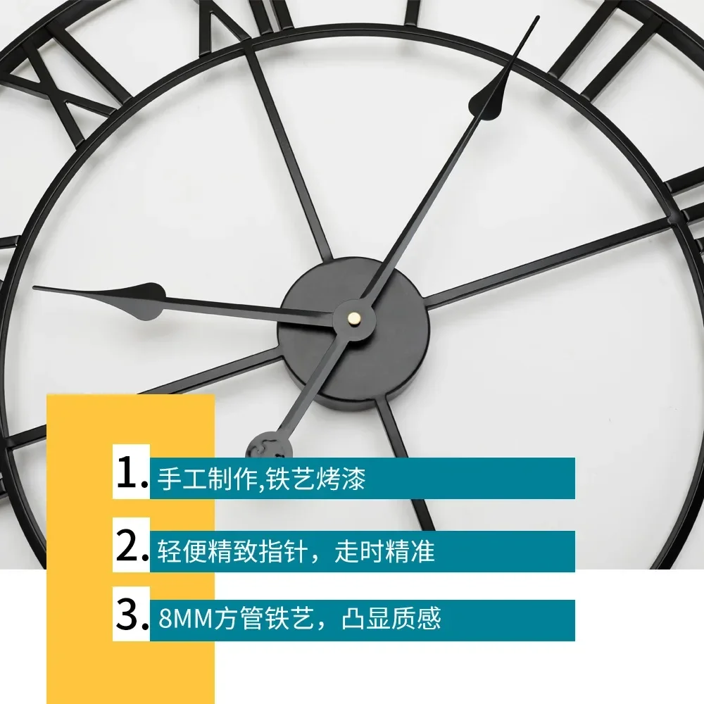 American Wrought Iron Wall Clock Hot Sale Round Retro Roman Clock Silent Living Room Wall Clock 40x40cm