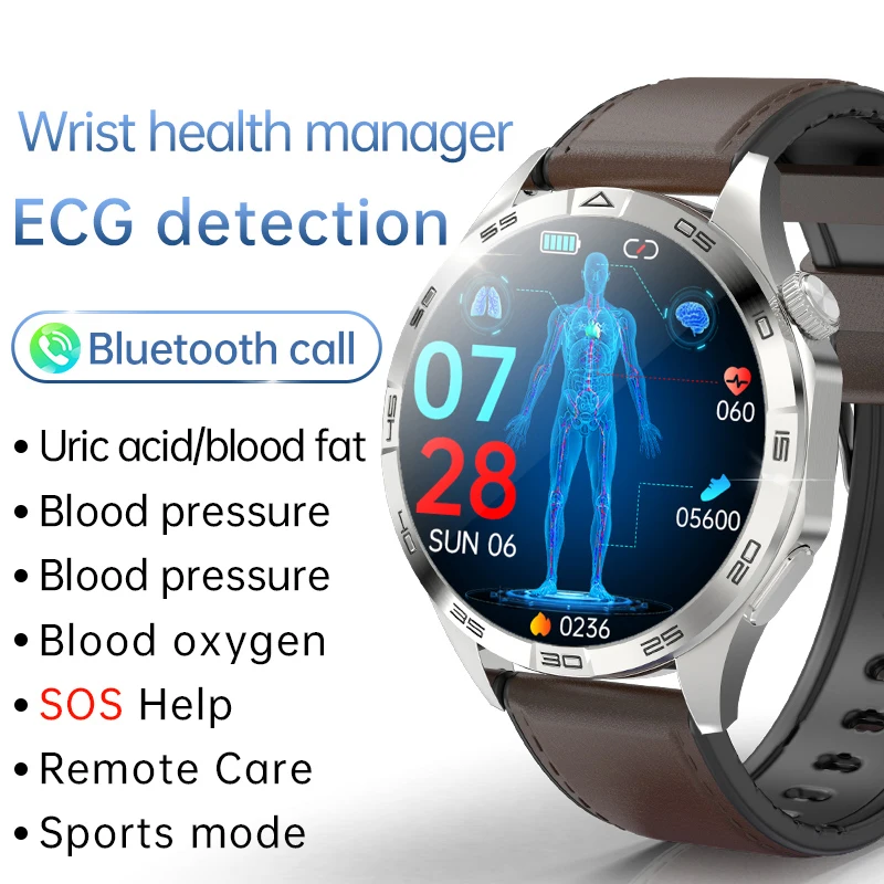 

NAMOFOTO PPG ECG Smart Watch 1.43" Uric Acid Blood Lipids Fat Pressure Wristwatch Men Women Sports Clock BT Call SOS Smartwatch