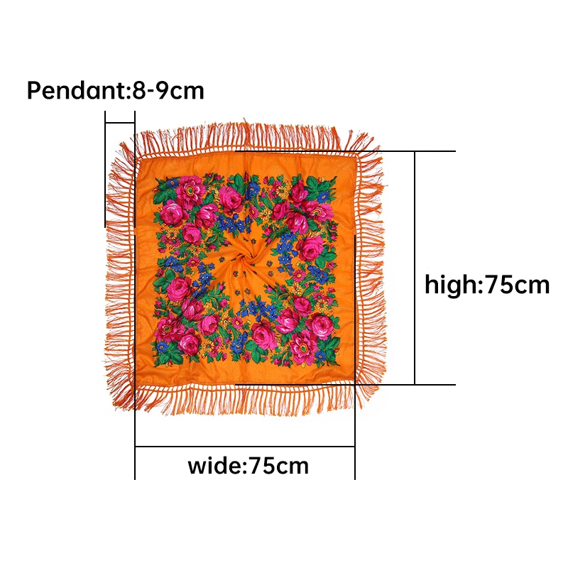 Bufanda de estilo étnico para mujer, pañuelo cuadrado con estampado acrílico con borlas, pañuelo árabe para la cabeza, chal de protección solar para vacaciones, 75x75cm