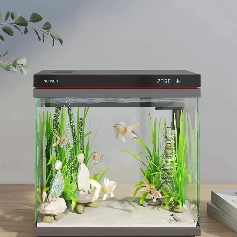 aRectangle Glass Desktop Fish Tank DIY Underwater Microcosm Eco-Friendly High Light Transmittance Gradient Ambient Light