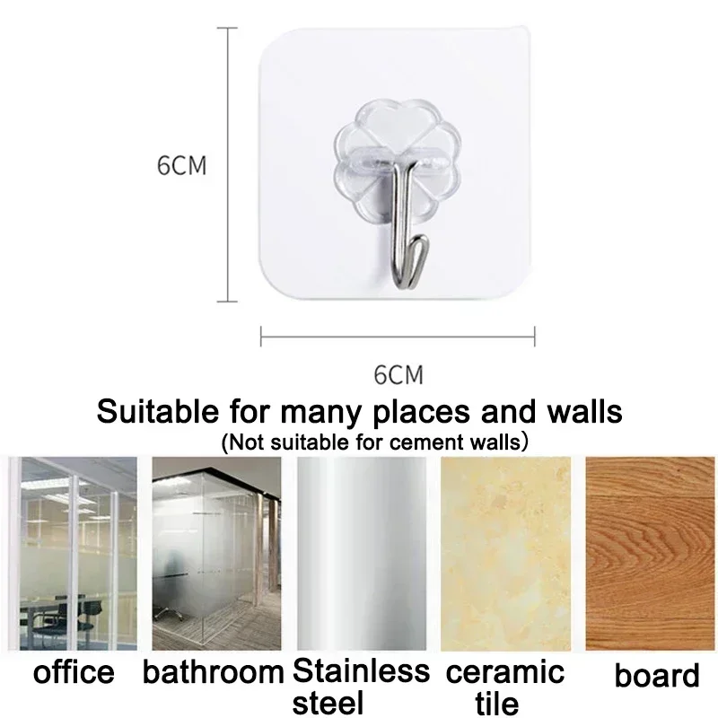 2pcs Transparent Self Adhesive Hooks Door Wall Mounted Hanger Hook Suction Heavy Load Rack Kitchen Bathroom Organizer Holder