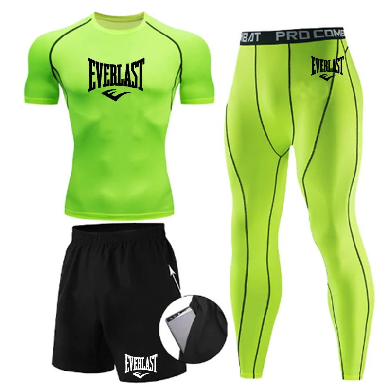 EVERLAST-Conjunto de Camisetas e Calções Masculinos, Manga Curta, Roupas Estampadas, Corrida, Ginásio, Esportes, Lazer, Respiração, Brand, 2 peças