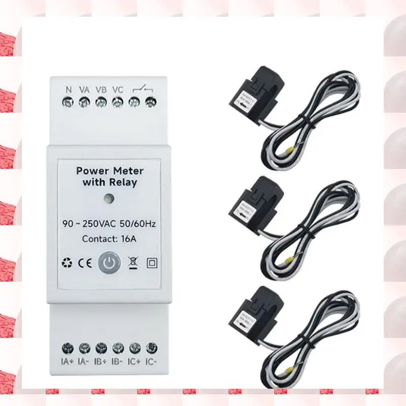 

Умный Wi-Fi монитор энергопотребления ABGN Tuya для 3 фаз с трансформатором тока 80А, двунаправленный, с приложением для отслеживания потребления энергии и статистики электроэнергии