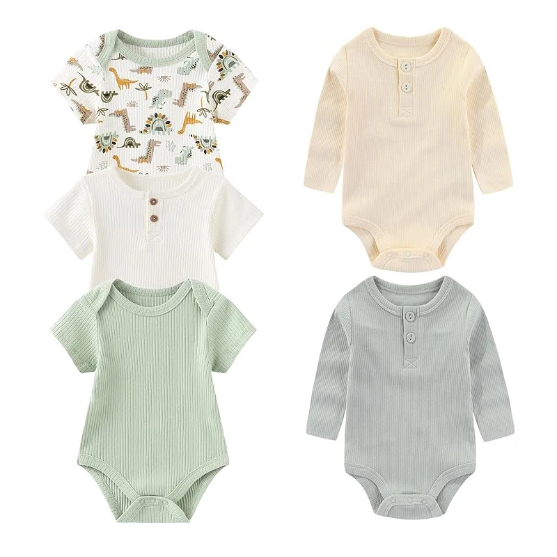 Unisex 5 Pieces Newborn Baby Boy Clothes Ribbed Pattern 0-12M Cotton Baby Girl Clothes Autumn Cartoon Baby Bodysuits