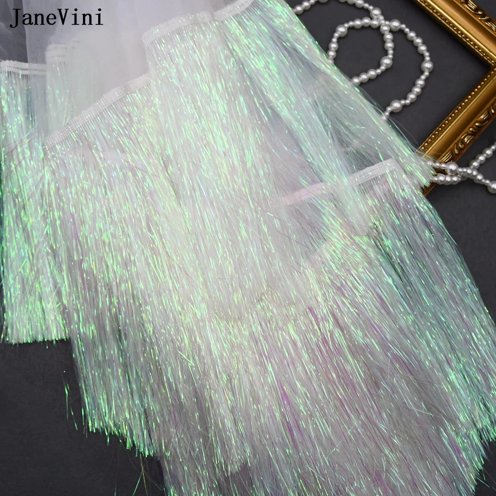 JaneVini Fashion Colorful Tassels White Bridal Shawls Wraps Summer Tulle Wedding Cape Cloak Evening Party Women's Shrug Jacket