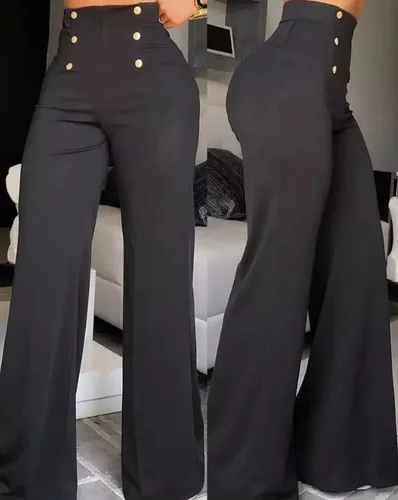 Imagen 2 del producto Pantalones elegantes de pierna ancha de cintura alta para mujer, pantalones acampanados simples, moda europea y americana, Verano