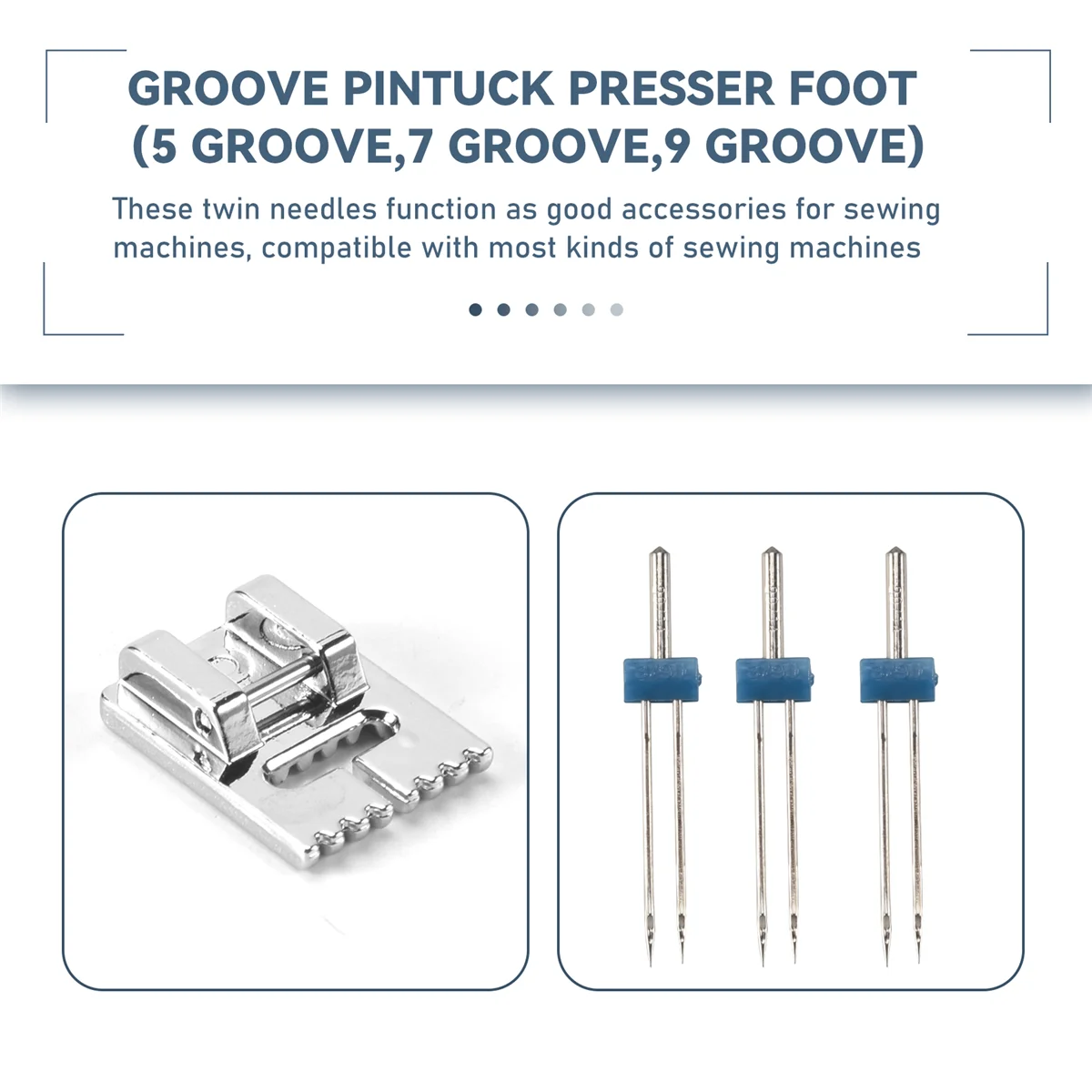 3 Pcs Double Twin Needles Pins (3 Size Mixed 2.0/90 3.0/90 4.0/90) With 3Pcs Groove Pintuck Presser Foot Sewing Machine Y