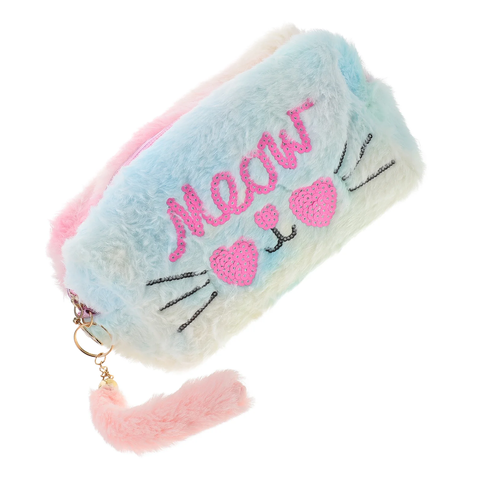 

Travel Toiletry Bag Storage Portable Pouch Fluffy Plaid Eyebrow Pencil Zippered Bags Fuzzy Makeup