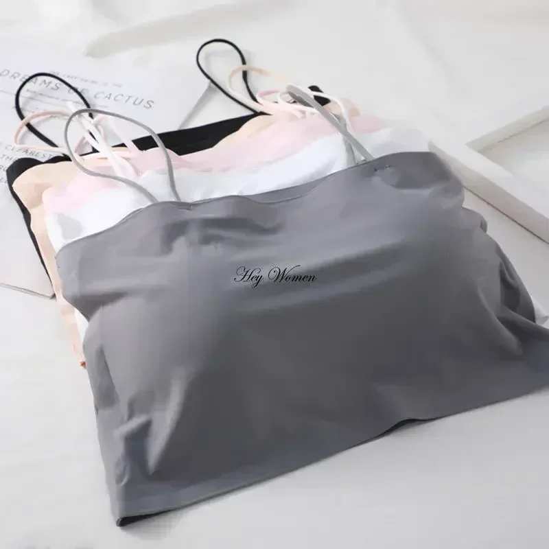 Summer Ice Silk Seamless Crop Tops for Women Strapless Underwear Korean Version Bralette with Chest Cushion Pads Bandeau Top