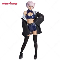 Women's Black Cosplay Costume Cutout Crop Top and Shorts with Coat and Socks