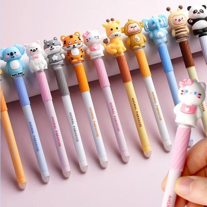 

Набор из 6 стираемых гелевых ручек с мультяшным колпачком, полный набор цветных ручек для студенческого планировщика с силиконовым наконечником, канцелярские принадлежности для студентов, синие чернила, гладкое письмо, без ломкости чернил