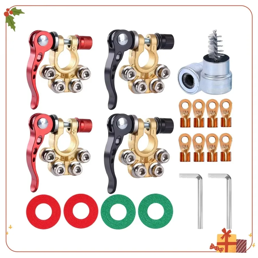 Kit connettori terminali batteria con detergente, capicorda, rondelle - per montanti SAE/JIS, set di riparazione auto universale per camion auto
