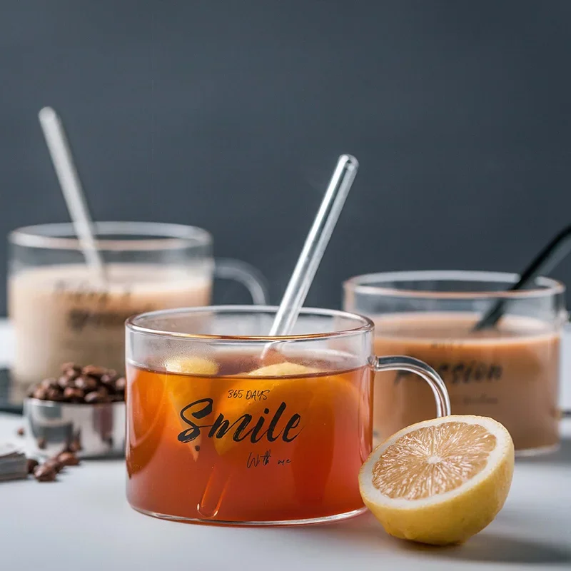 500ml Creative letter glass mug,large belt with juice mug office teacup dessert cup oatmeal breakfast cup milk Drinkware