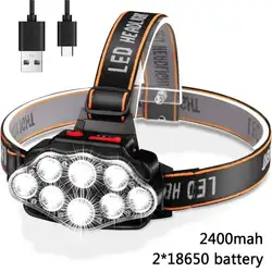 Strong Light Headlights 8*XPG LED Headlamp USB Rechargeable 18650 Battery Outdoor Camping Fishing Lamp Powerful Head Flashlight