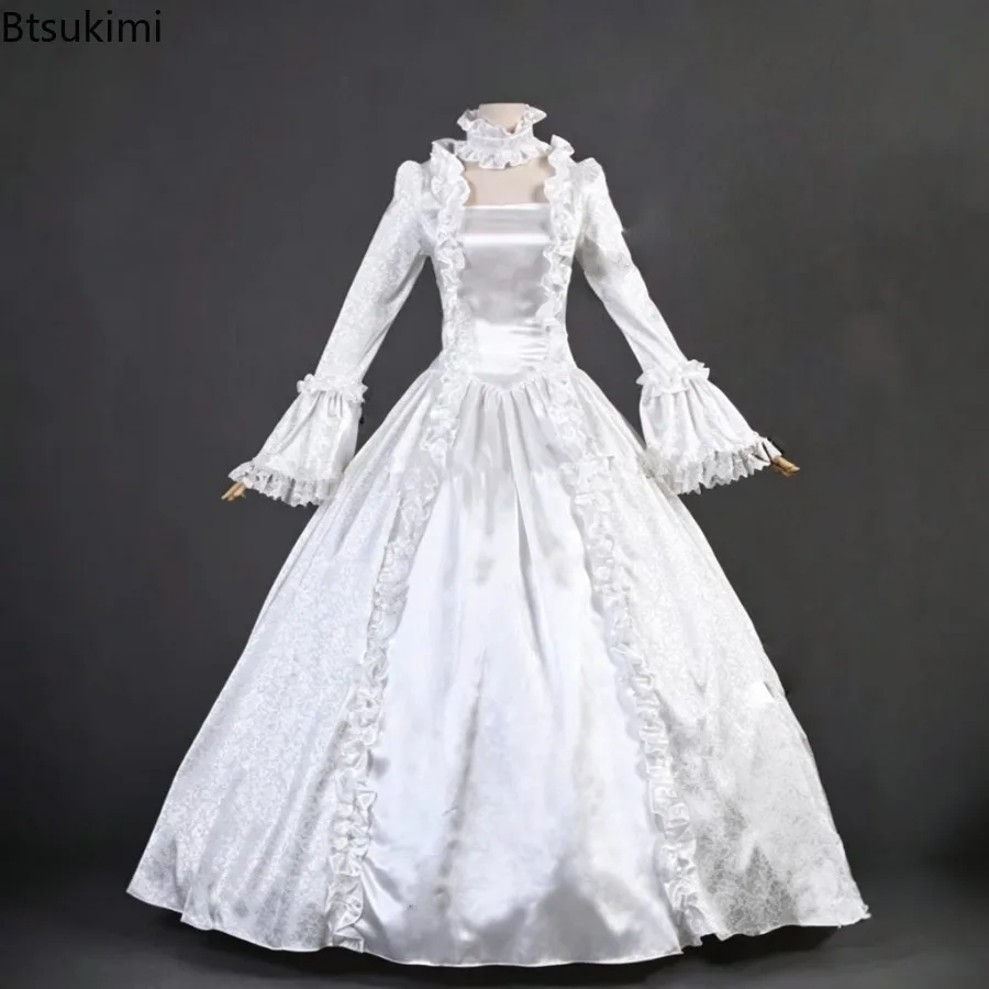 Gotisches viktorianisches Vintage-Lolita-Kleid in Weiß, Renaissance-Palastkleid aus dem 17./18. Jahrhundert, Spitzenkleid mit ausgestellten Ärmeln, Halloween-Ballkleid