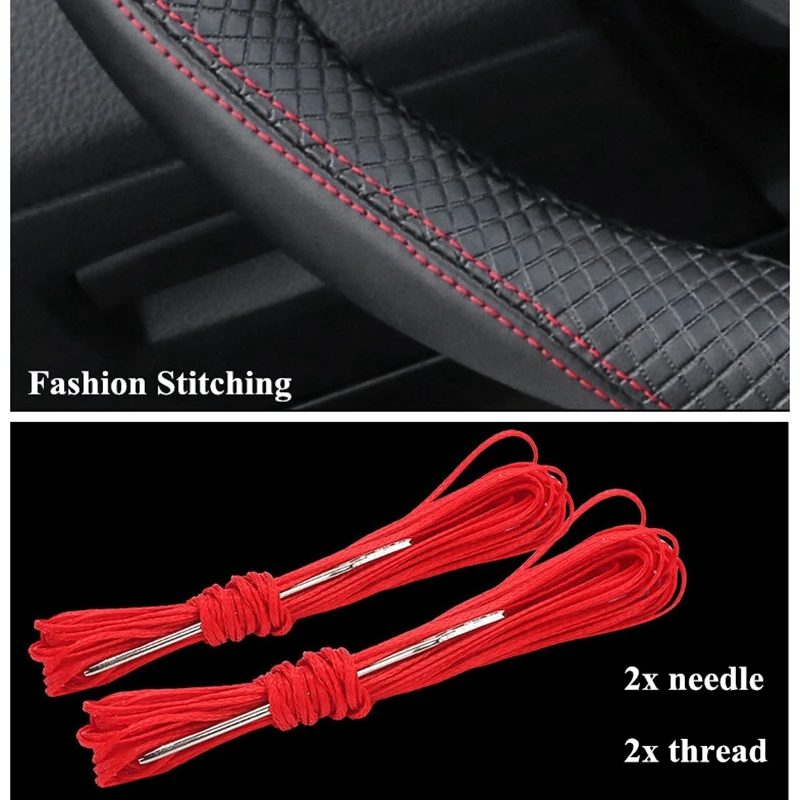 DIY 38cm Steering Wheel Covers Soft 100% Cowhide Genuine Leather Anti-wear Car Steering Wheel Cover Braid With Needles Thread