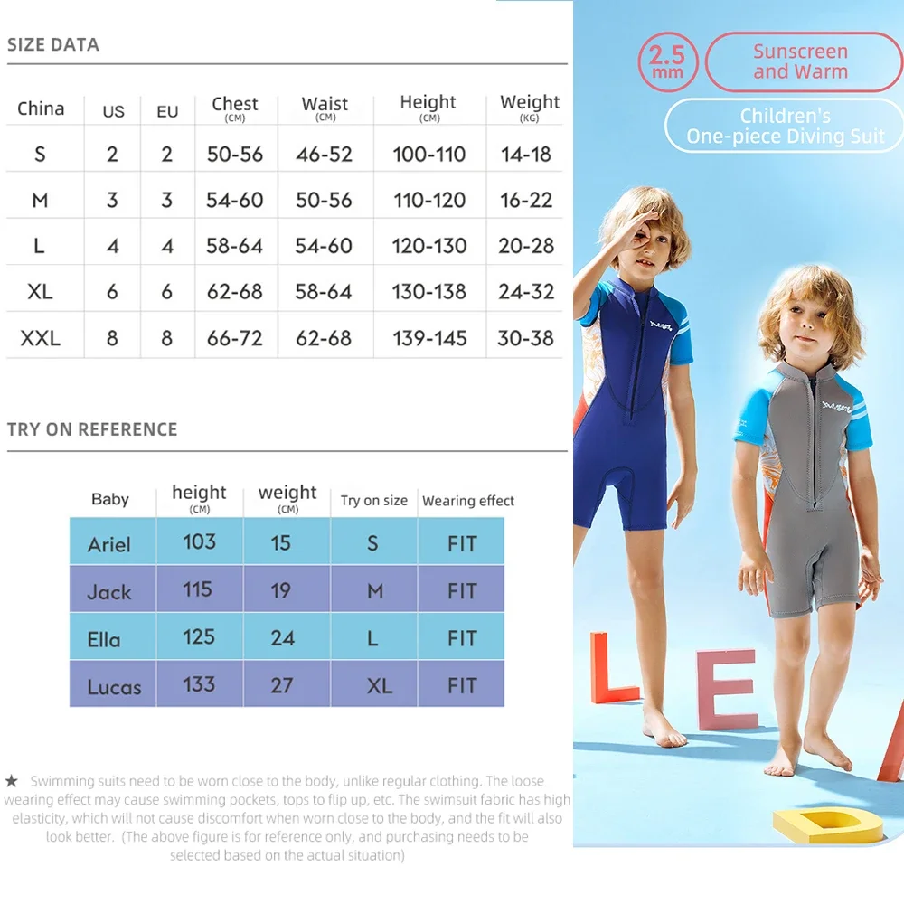 Children's 2.5MM Neoprene Wetsuit Kid's Warm One-piece Short Sleeved Swimming Surfing Snorkeling Diving Suit Thickened Swimsuit