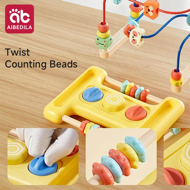 AIBEDILA Baby Wooden Bead Maze Roller Coaster Montessori Early Educational Counting Toys for 6-12 Months Toddlers Kids