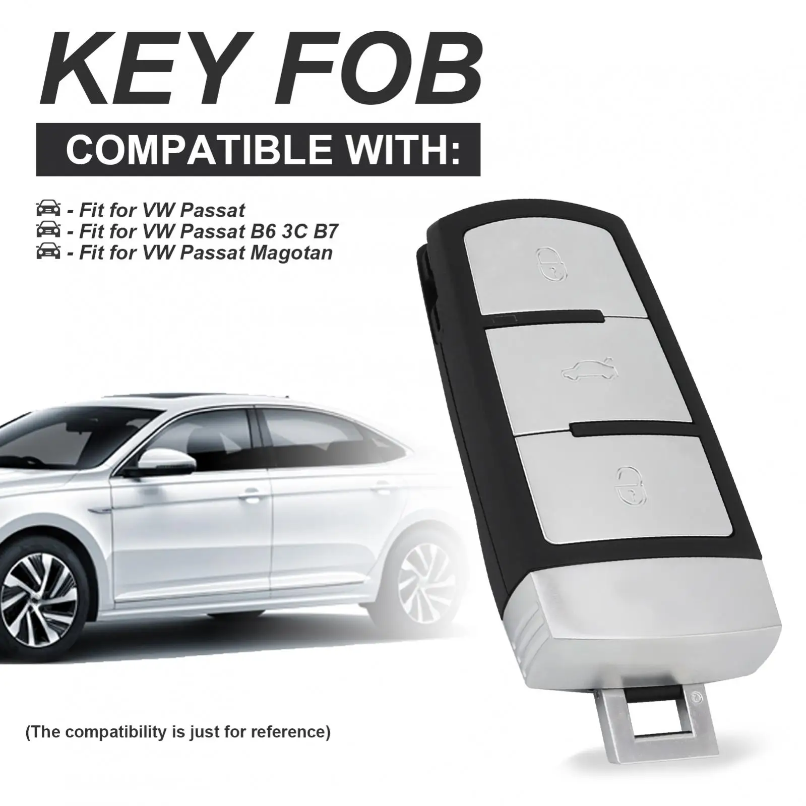 Smart Remote Key Fob com Uncut Flip, 3 Botões, Keyless, Chip ID48, Fit para VW Passat, Magotan CC, 2006-2011, 433 MHz, 434MHz