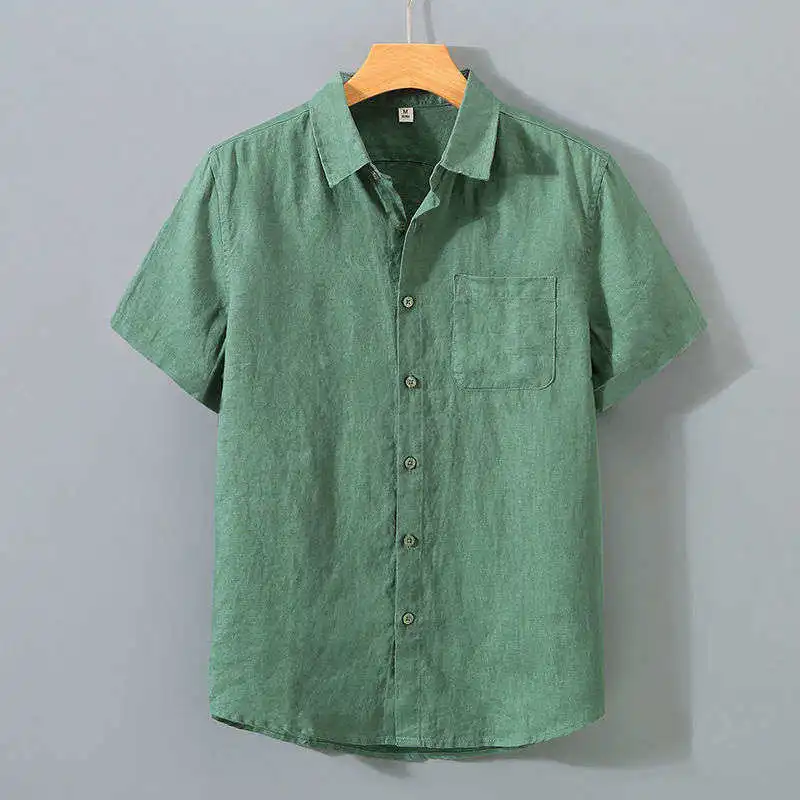 

Summer Cotton Linen Men's Shirt Short Sleeve Thin Loose Casual Vintage Style Citywalk Suitable Cleanfit Square Collar Inner Wear