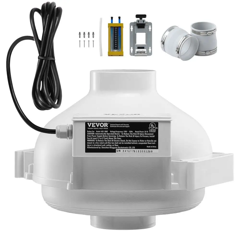 

4inch to 3.5inch Radon Mitigation Duct Fan 260CFM Quiet Waterproof System