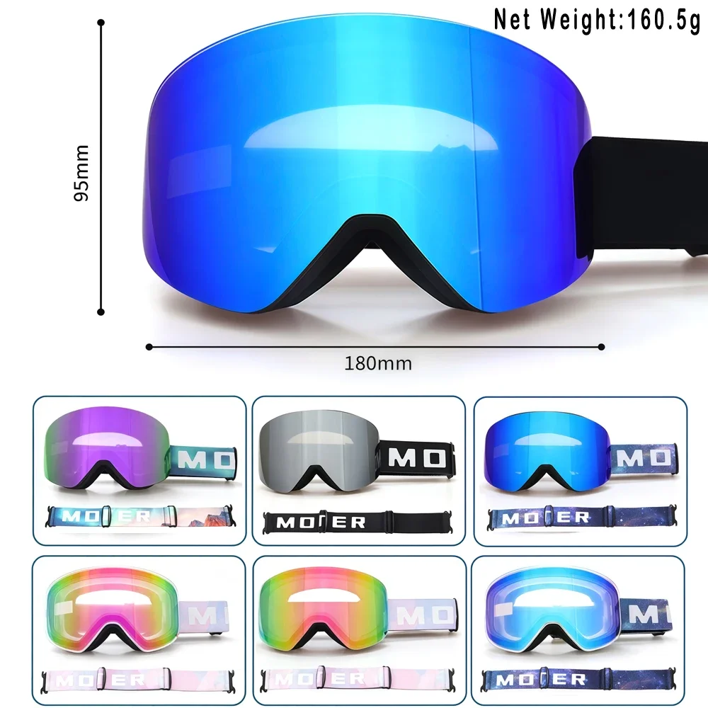 Magnetic Ski Goggles with Carry Case Set 1s Quick Release HD Skiing Eyewear UV400 Double Layer Anti-Fog Snowboard Snow Glasses