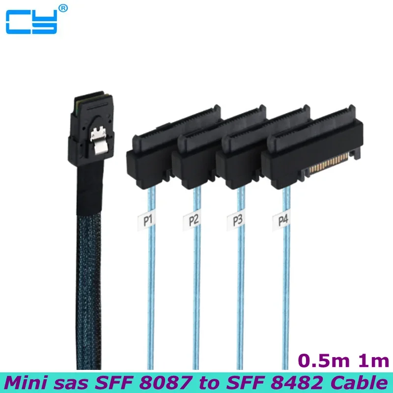 

0.5m Mini SAS 36P SFF 8087 to 4 SAS 29P SFF-8482 with 15P SATA Power Splitter Cable Connector Hard Drive Splitter Cord Wire Line
