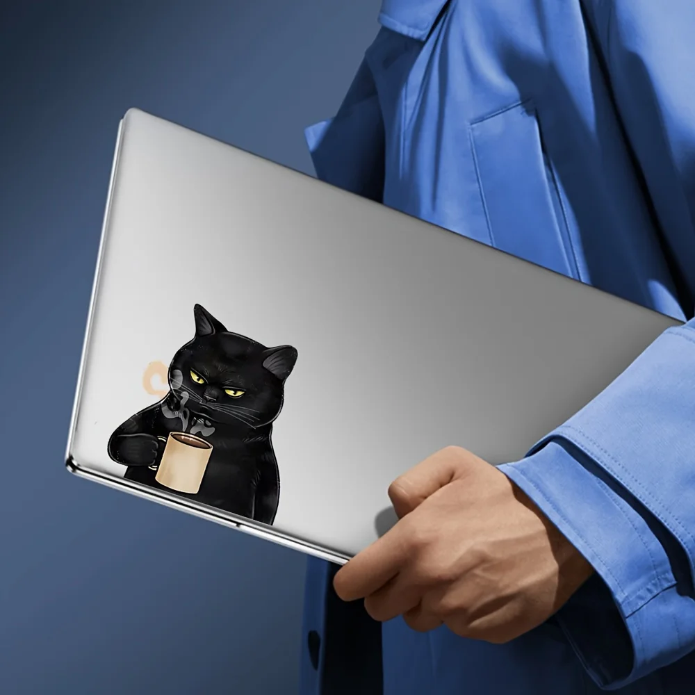 

Наклейка с милым мультяшным котом для питья кофе - матовый виниловый самоклеящийся цветок для ноутбука, украшения дома и автомобиля