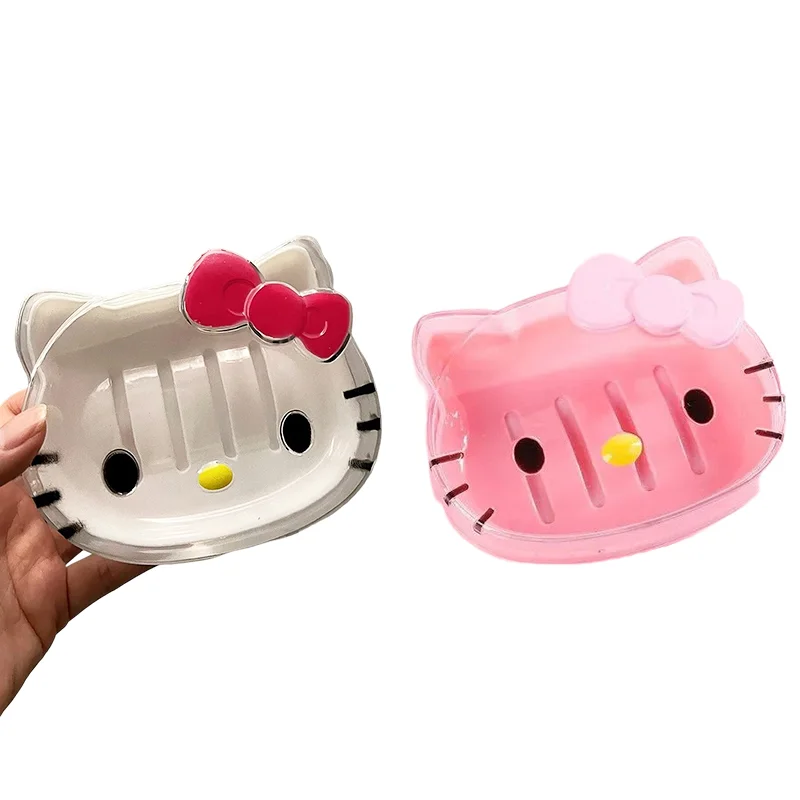 

New Anime Kawaii Sanrio Hello Kitty Soap Box Girl Heart Household Drain Storage Box with Lid Travel Portable Soap Box Wholesale