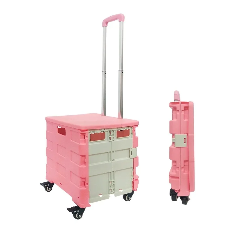 Portable Foldable Shopping Cart Food Vegetables Basket Travel Luggage Books Sundries Folding Storage Trolley Cart with Wheels