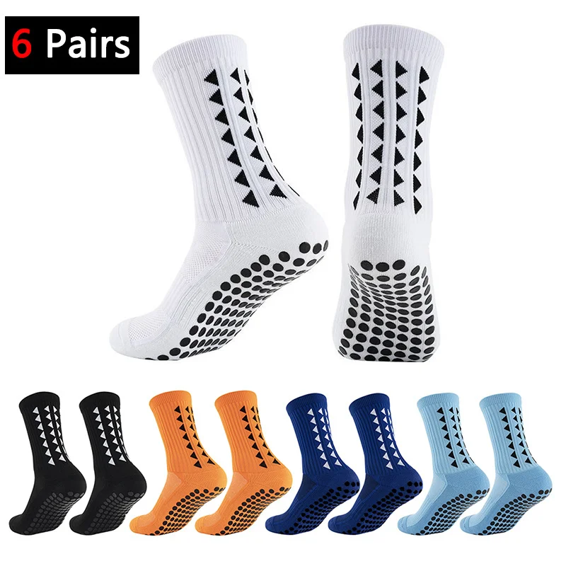 

6Pairs Non Slip Medium Tube Grip Socks Men Women Sports Socks for Yoga Ballet Football Basketball Rugby Soccer Cycling Running