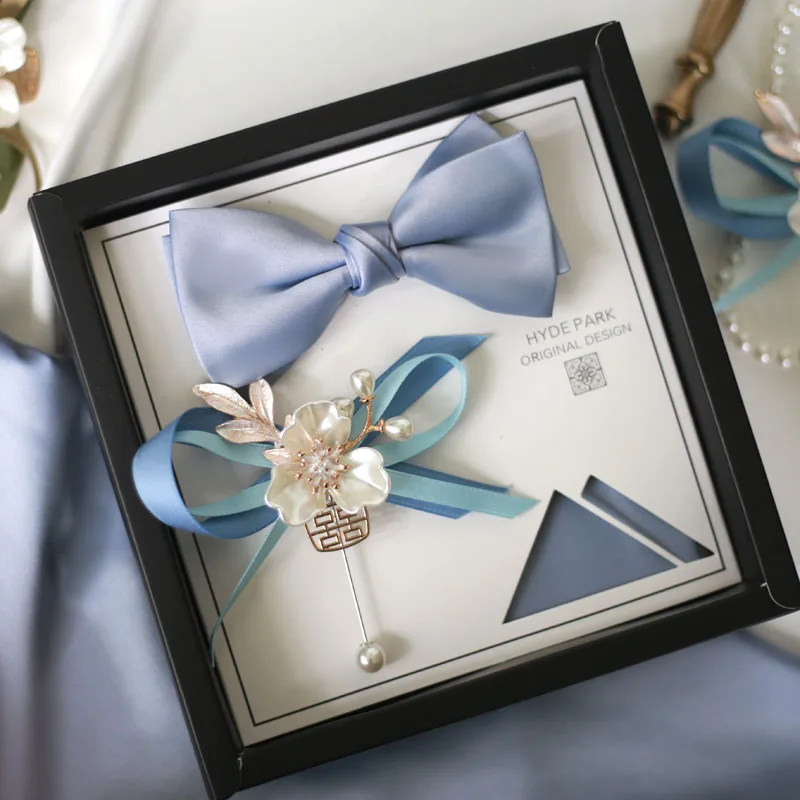 

blue Wedding Groom Best Man Gift Box formal Edition Haze Blue High-end Men's Bow Tie Set