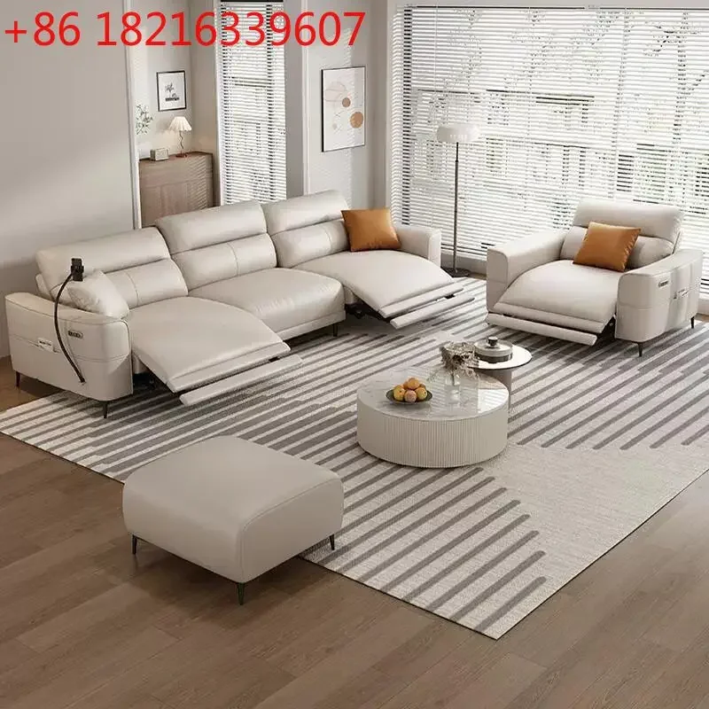 YAO electric leather sofa size apartment living room first layer cowhide straight row sofa adjustable function