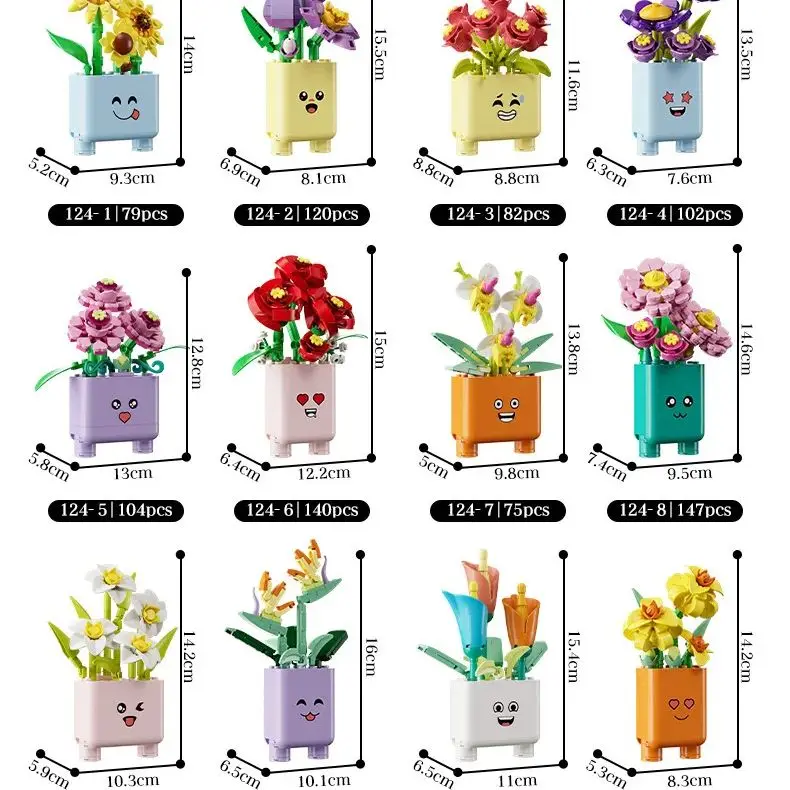 Creative Potted Plants Bricks Model Cheerful Flower Botanical Building Blocks Good Mood Assemble Toys Gifts Ornament Decoration image 5