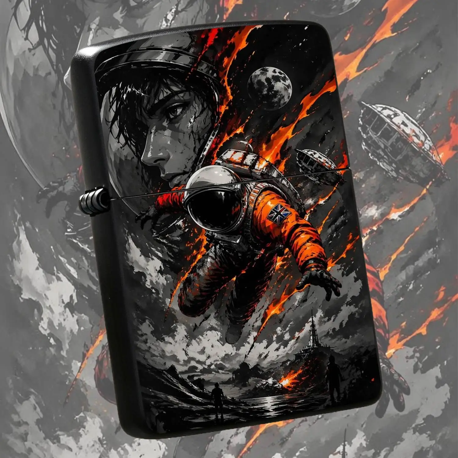 Trendy Sci-Fi Space Roaming Themed Portable Lighter, Stylish Artistic Orange-Black Astronaut Exploring Mars Peripheral Accessory, Full-Scene Usable Atmospheric Portable Item, Creative Unique High-Quality Decor Gadget For Gifting Daily Use A