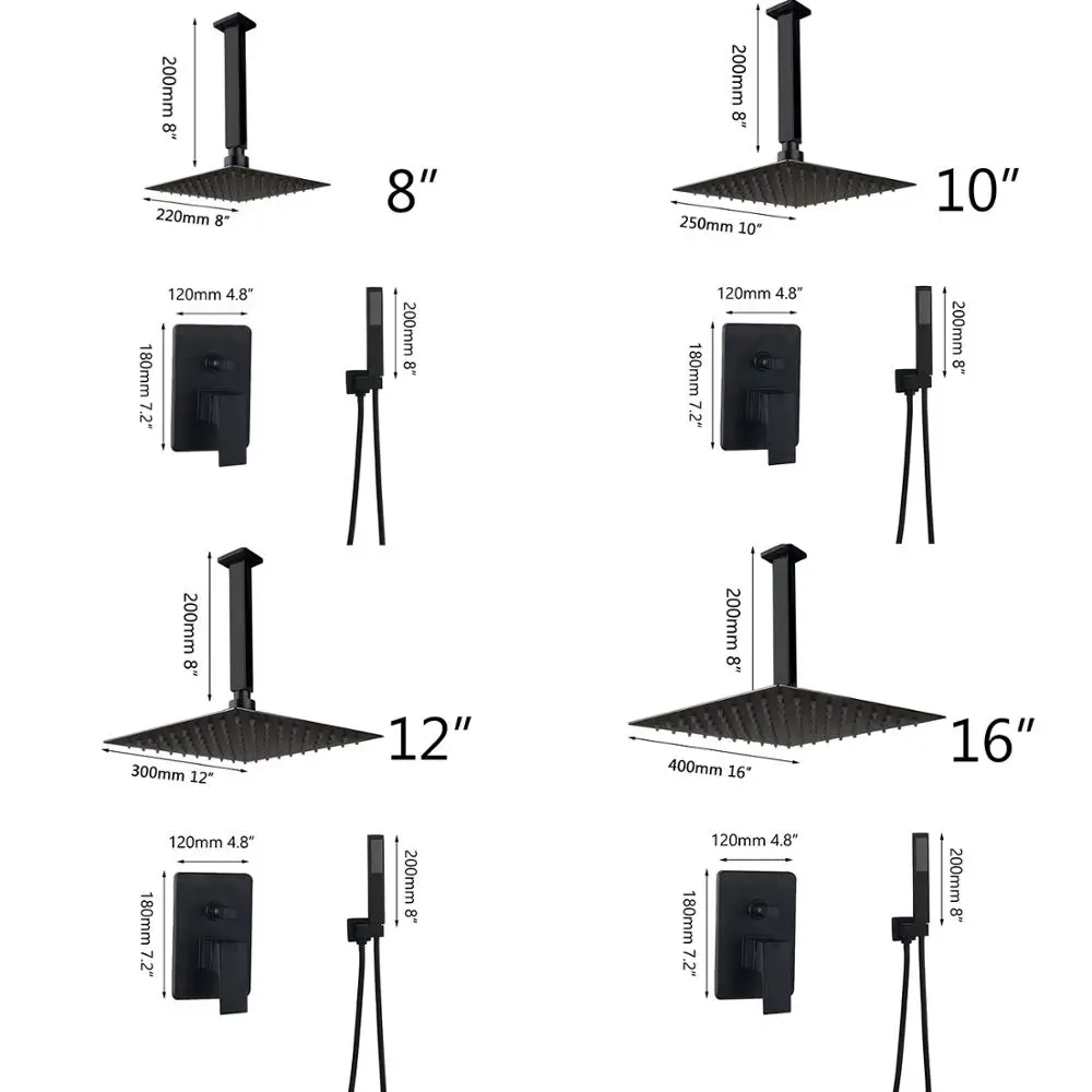 bathroom shower system and faucet matte black 8 10 12 16 inch brass shower head kit banheiro wall ceiling mounted mixer faucets