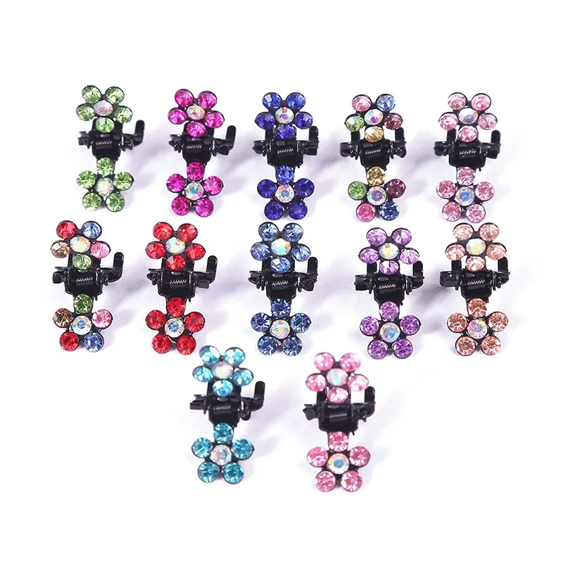 Mini Rhinestone Hair Clips Women Girls Crystal Flower Hair Claws Shiny Metal Hairpins Kids Party Headwear Hair Accessories