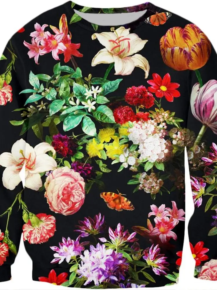 سترة دائرية بطباعة زهور متباينة، لون بلو منقوش عليه زهور، طاقم كاجوال مريح سابق طويل... #5