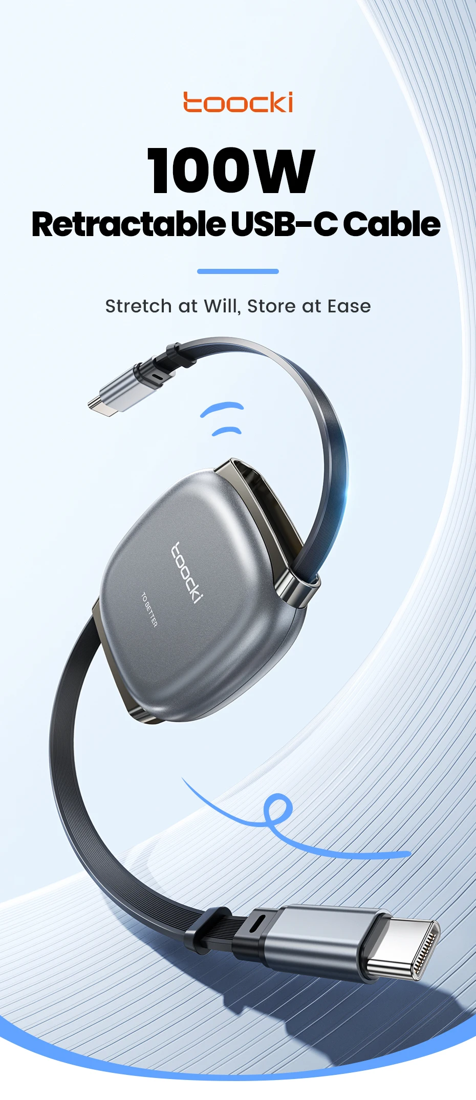 Toocki USB-C zu USB-C 100 W Teleskopkabel 480 Mbit/s Hochgeschwindigkeitsübertragung kompakte Größe für iPhone 16 ProMax Samsung Datenkabel – Detail 1