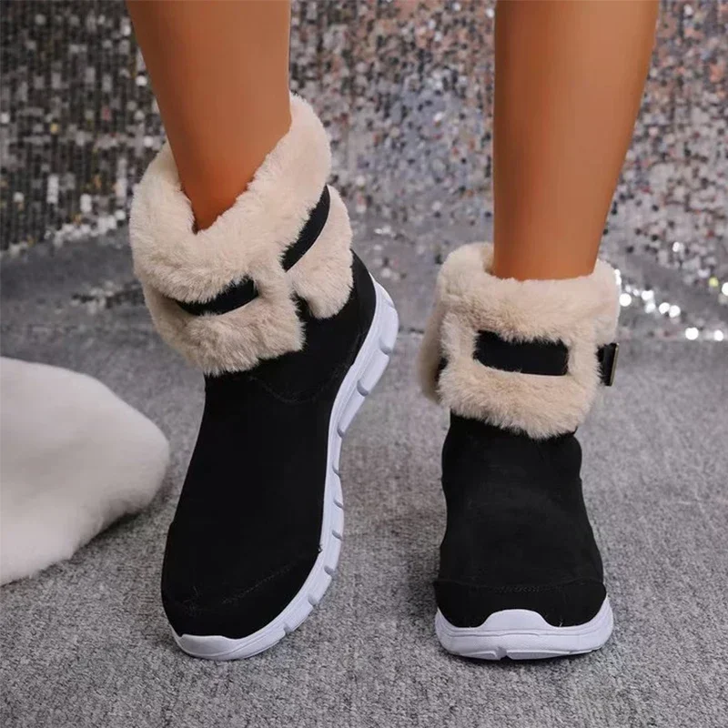 Fur Women Flats Snow Ankle Boots Designer Suede Cotton Shoes Woman 2025 Trend Winter Warm Sport Casual Short Plush Boots Mujer